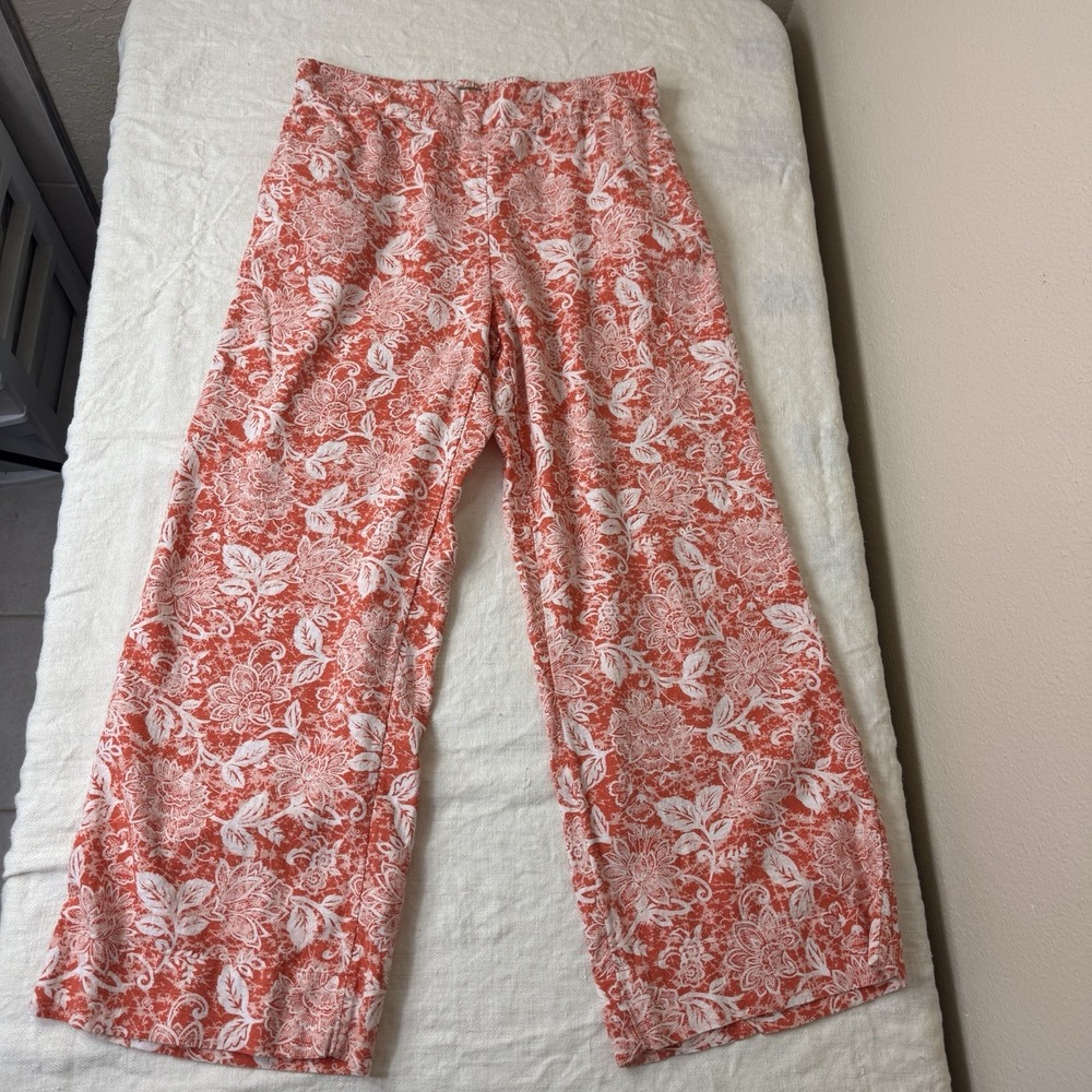 Naturals D&Co Linen Blend Pants Womens Medium Orange White Pull On Beach Boho